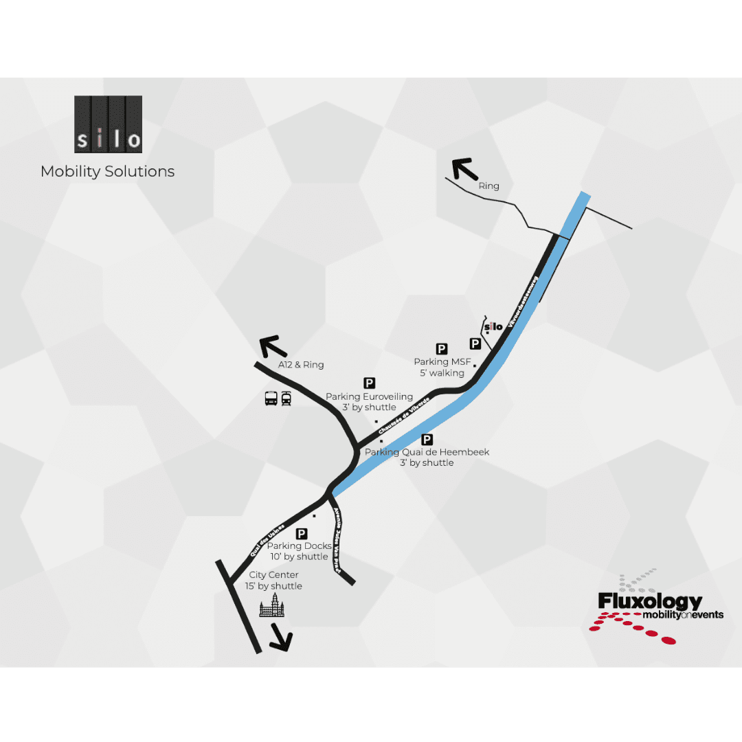 SILO Brussels shuttle routes and parking zones map
